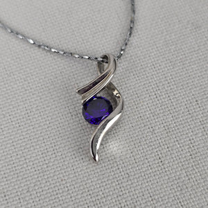 18KGP Silver Tone Blue Gem Stone Delicate Pendant Necklace