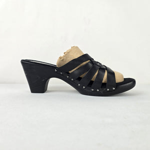 Rialdi Black Leather Studded Strappy Slide Sandals Size 11