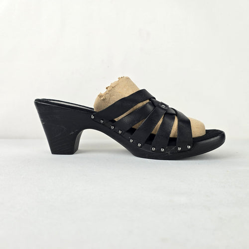 Rialdi Black Leather Studded Strappy Slide Sandals Size 11