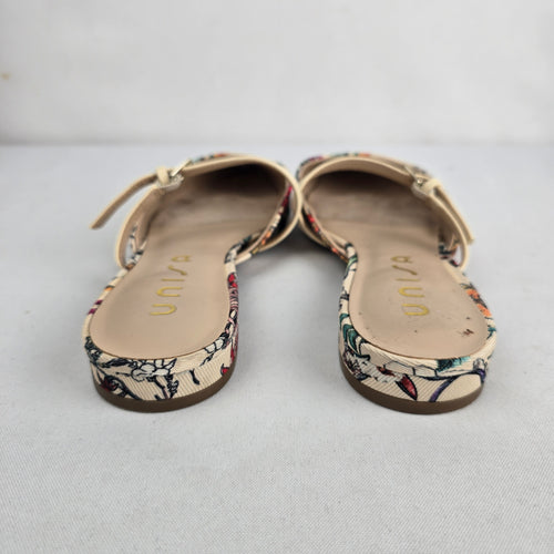 Uni Floral Flat Pointed Toe Mule Shoes Size 8