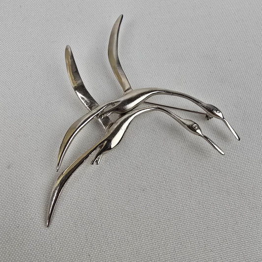 Vintage Silver Birds Statement Brooch