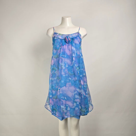 Vintage French Maid Blue Lingerie Nightgown Dress Size M