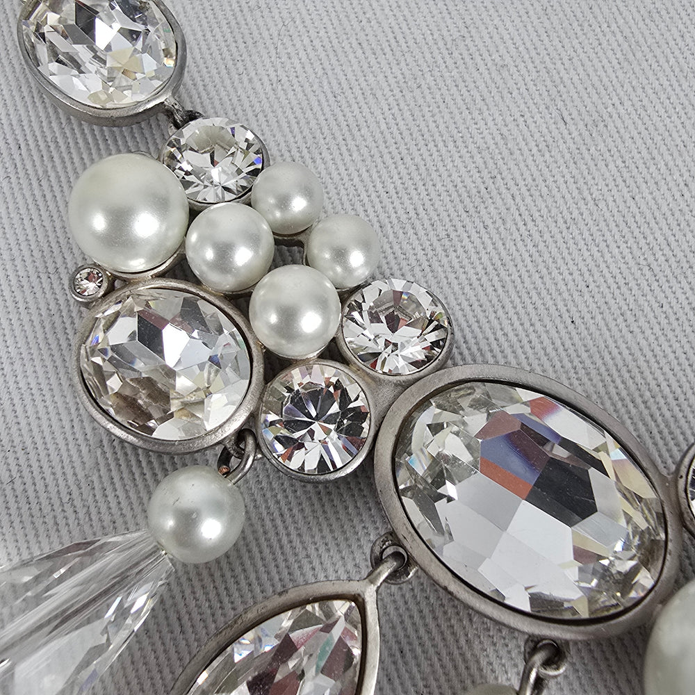 FAC Jubilee Silver Tone Faux Pearl & Rhinestone Statement Necklace