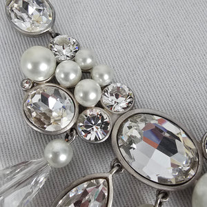 FAC Jubilee Silver Tone Faux Pearl & Rhinestone Statement Necklace