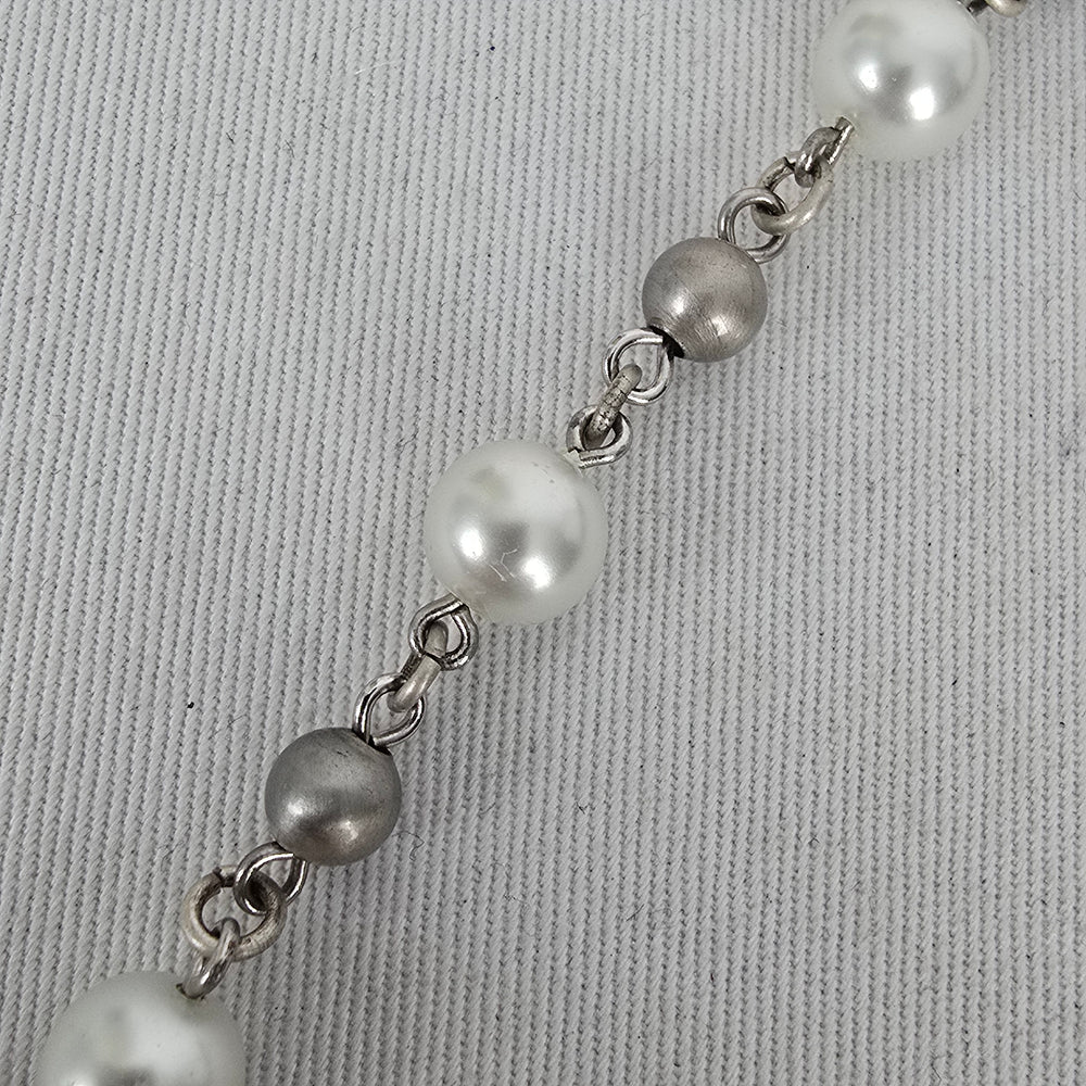FAC Jubilee Silver Tone Faux Pearl & Rhinestone Statement Necklace