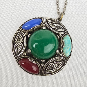 Vintage 1950s Scottish Agate Glass Celtic Art Glass Pendant Necklace