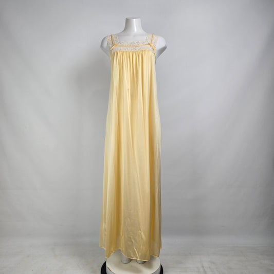 Vintage Yellow Lace Detail Long Lingerie Slip Dress Size M