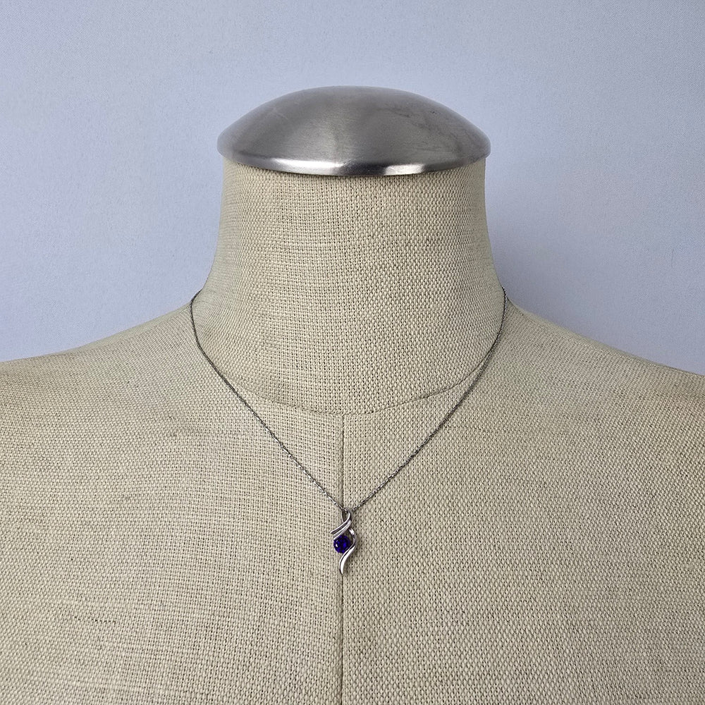 18KGP Silver Tone Blue Gem Stone Delicate Pendant Necklace