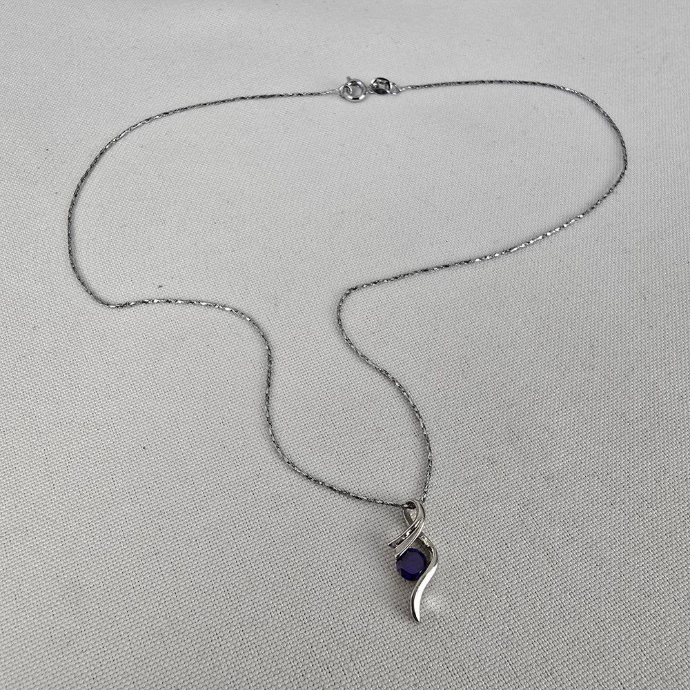 18KGP Silver Tone Blue Gem Stone Delicate Pendant Necklace