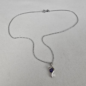 18KGP Silver Tone Blue Gem Stone Delicate Pendant Necklace