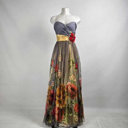 Tony Bowls Evening Grey Floral Grad Event Gown Size 12