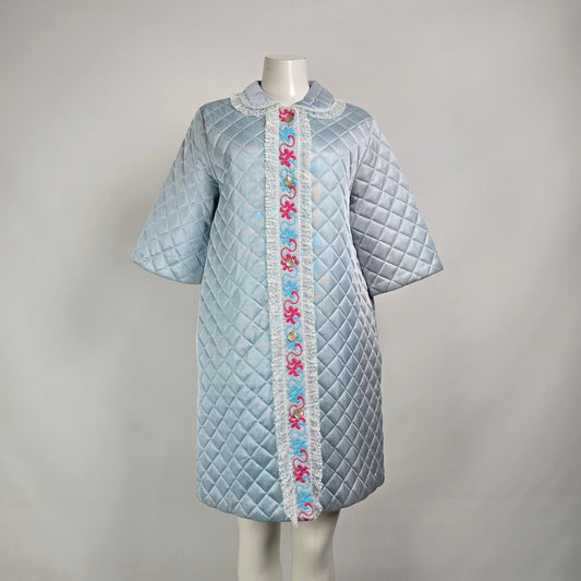 Vintage By Hamilton Blue Quilted Dressing Jacket Size M