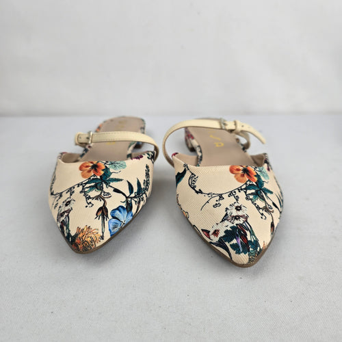 Uni Floral Flat Pointed Toe Mule Shoes Size 8