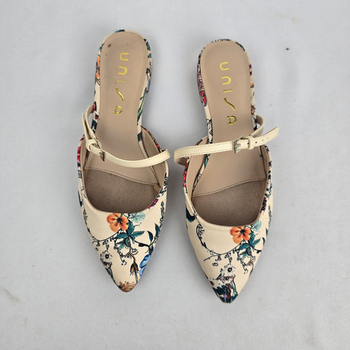 Uni Floral Flat Pointed Toe Mule Shoes Size 8