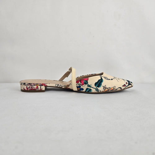 Uni Floral Flat Pointed Toe Mule Shoes Size 8