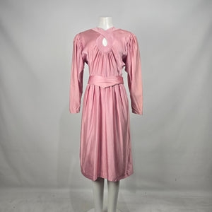 Vintage Pink Silk Keyhole Puff Sleeve Belted Dress Size S