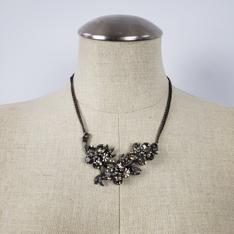 Silver Flower Rhinestone Necklace