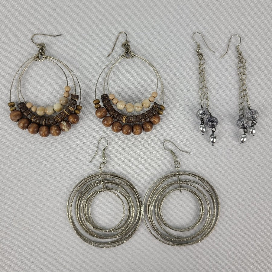 Silver & Wood Hoop Earrings