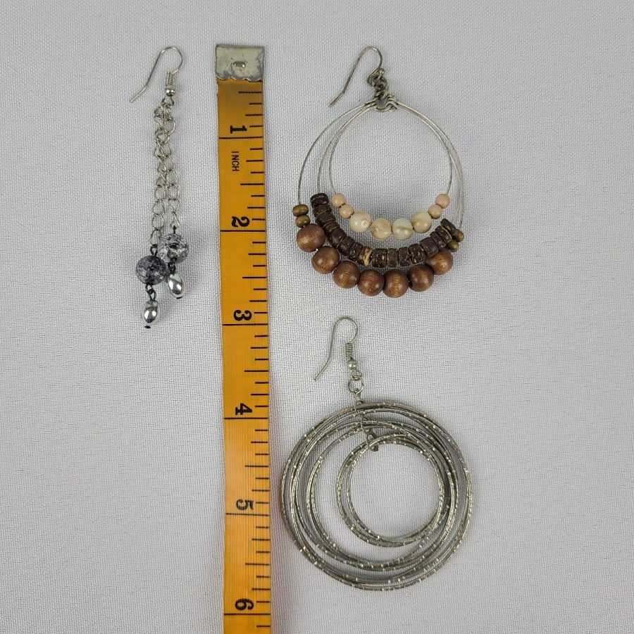 Silver & Wood Hoop Earrings