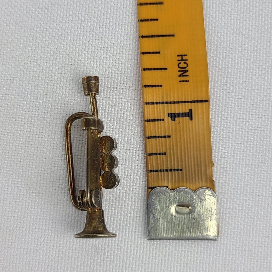 Vintage Bronze Faux Pearl Trumpet Brooch