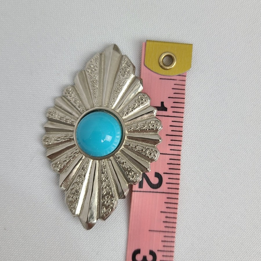 Vintage Silver Tone Faux Turquoise Stone Brooch
