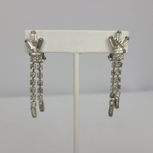 Vintage Rhinestone Crystal Silver Tone Clip On Earrings