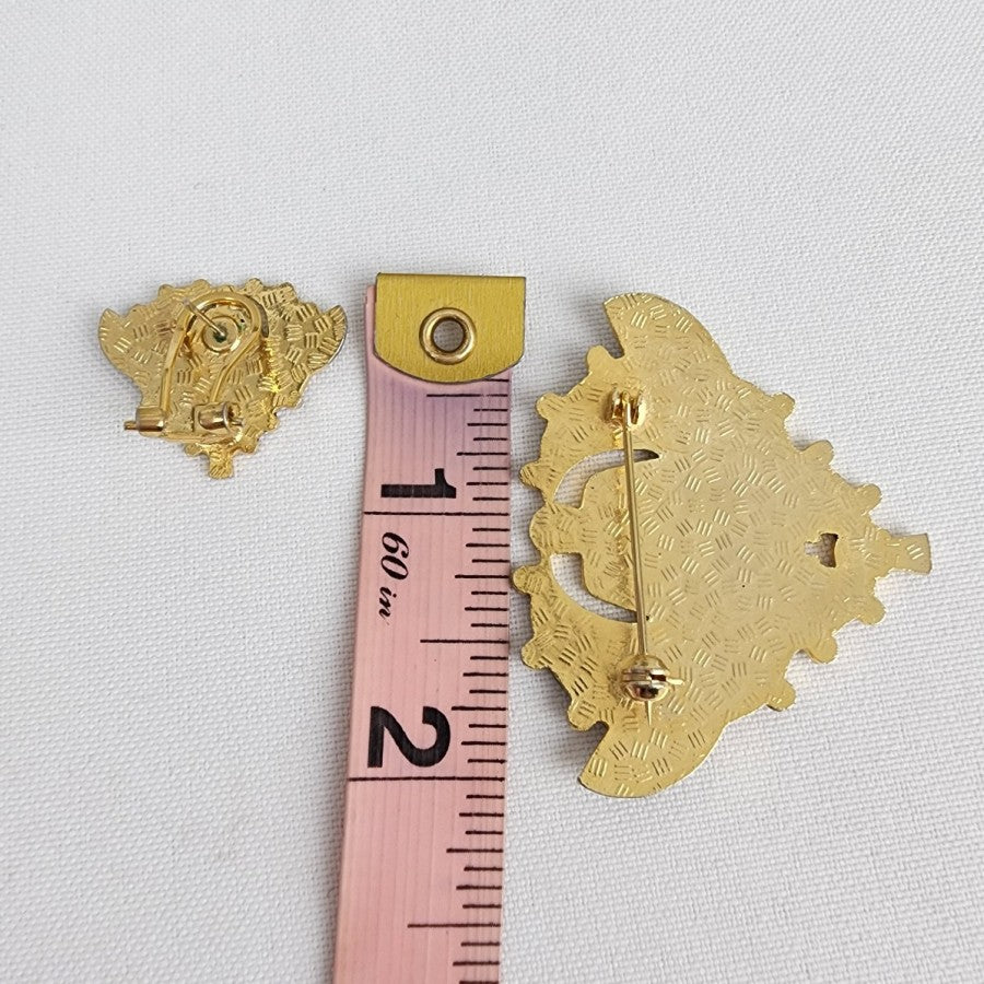 Vintage Pharaoh Egypt Brooch & Earring Set