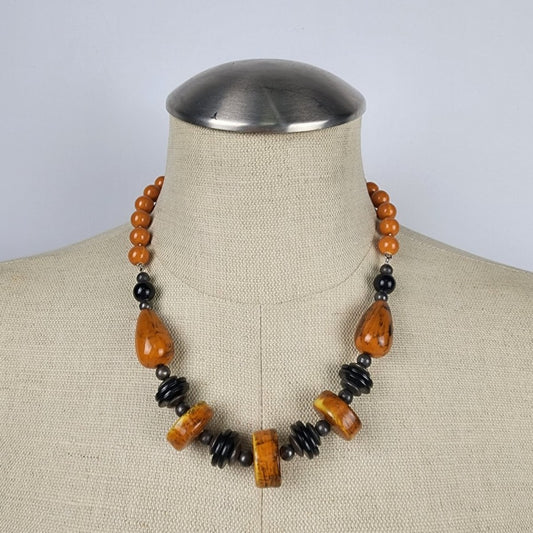 Vintage Brown & Black Beaded Necklace