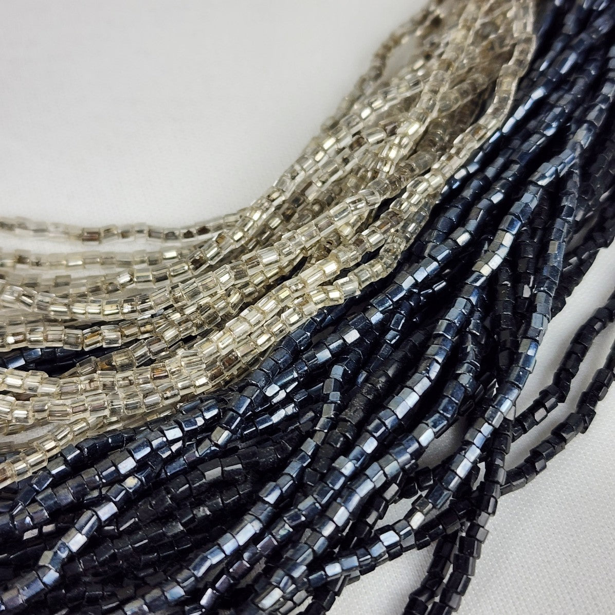 Vintage Metallic Black Blue & Silver Layered Necklace Statement Beaded
