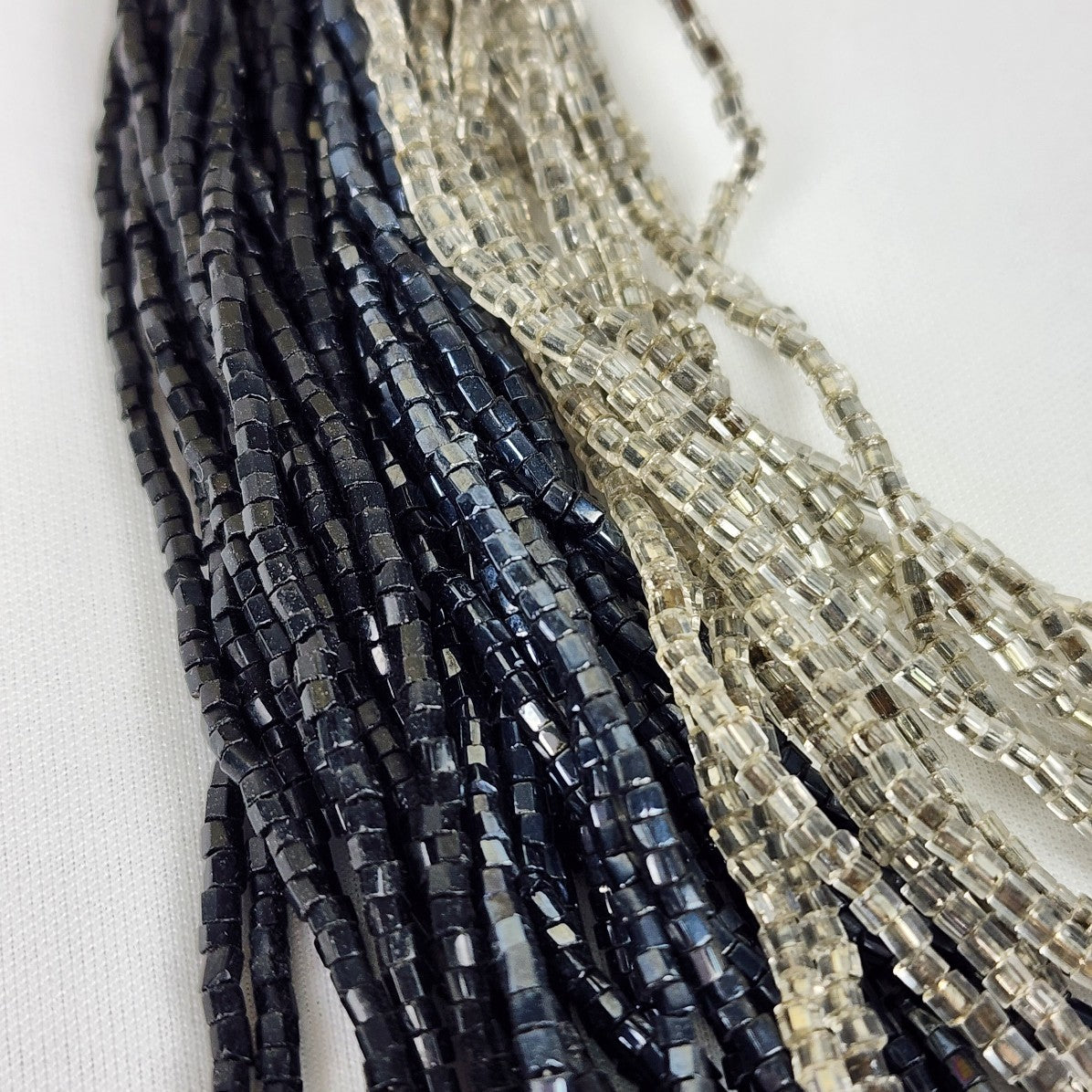 Vintage Metallic Black Blue & Silver Layered Necklace Statement Beaded