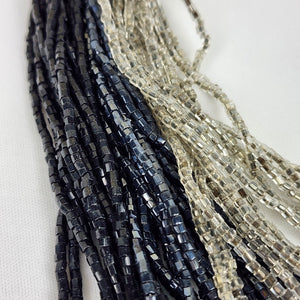 Vintage Metallic Black Blue & Silver Layered Necklace Statement Beaded
