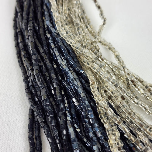 Vintage Metallic Black Blue & Silver Layered Necklace Statement Beaded