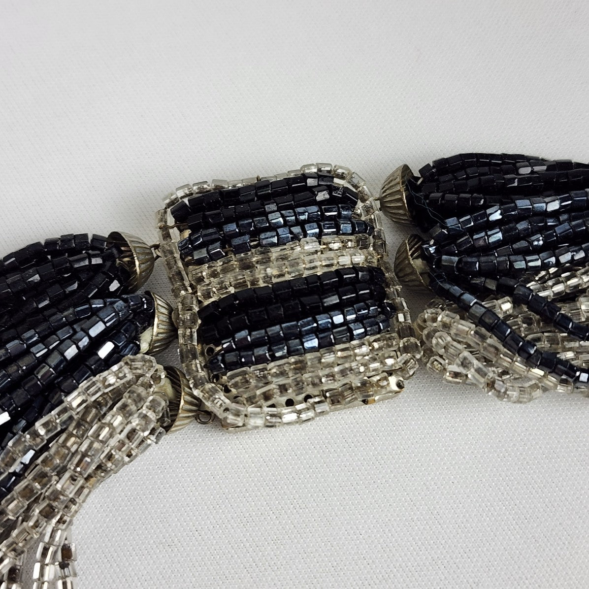 Vintage Metallic Black Blue & Silver Layered Necklace Statement Beaded