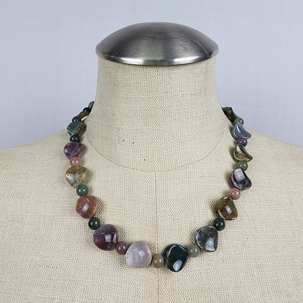 Polished Natural Stone Purple & Green Beaded Necklace