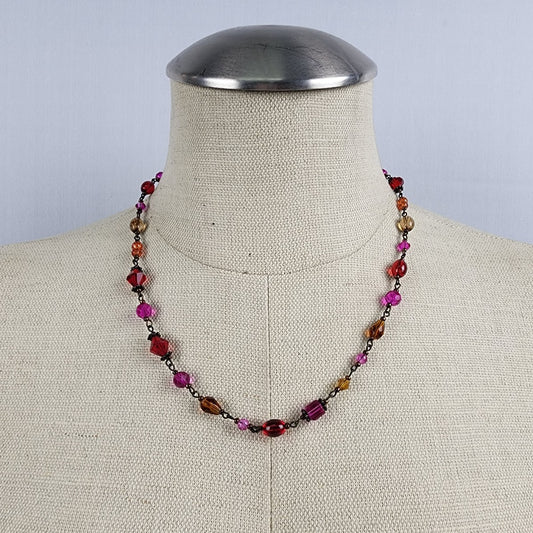 Pink & Brown Necklace Faceted Beaded Chain Link