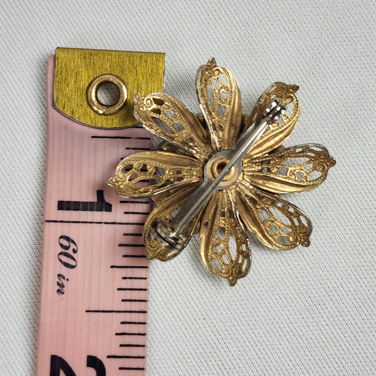 Vintage Crystal Flower Brooch Silver & Gold Tone