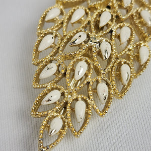 Vintage Gerry's Leaf Brooch White Gold Enamel