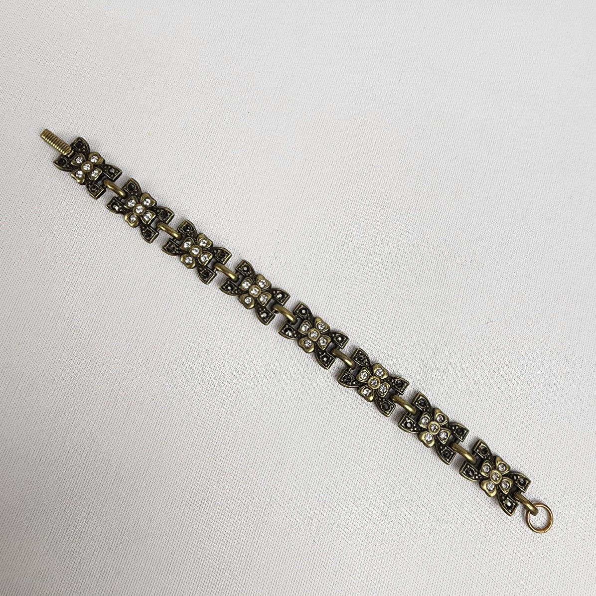 Bronze Rhinestone Flower Link Bracelet