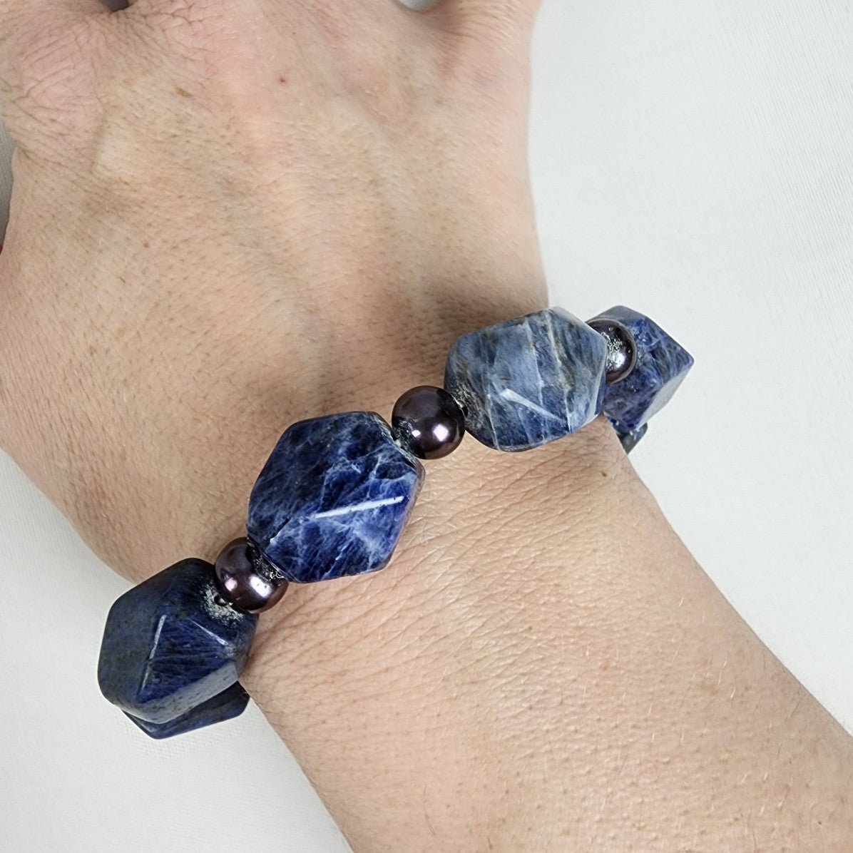 Polished Natural Blue Stone Bracelet Stretch