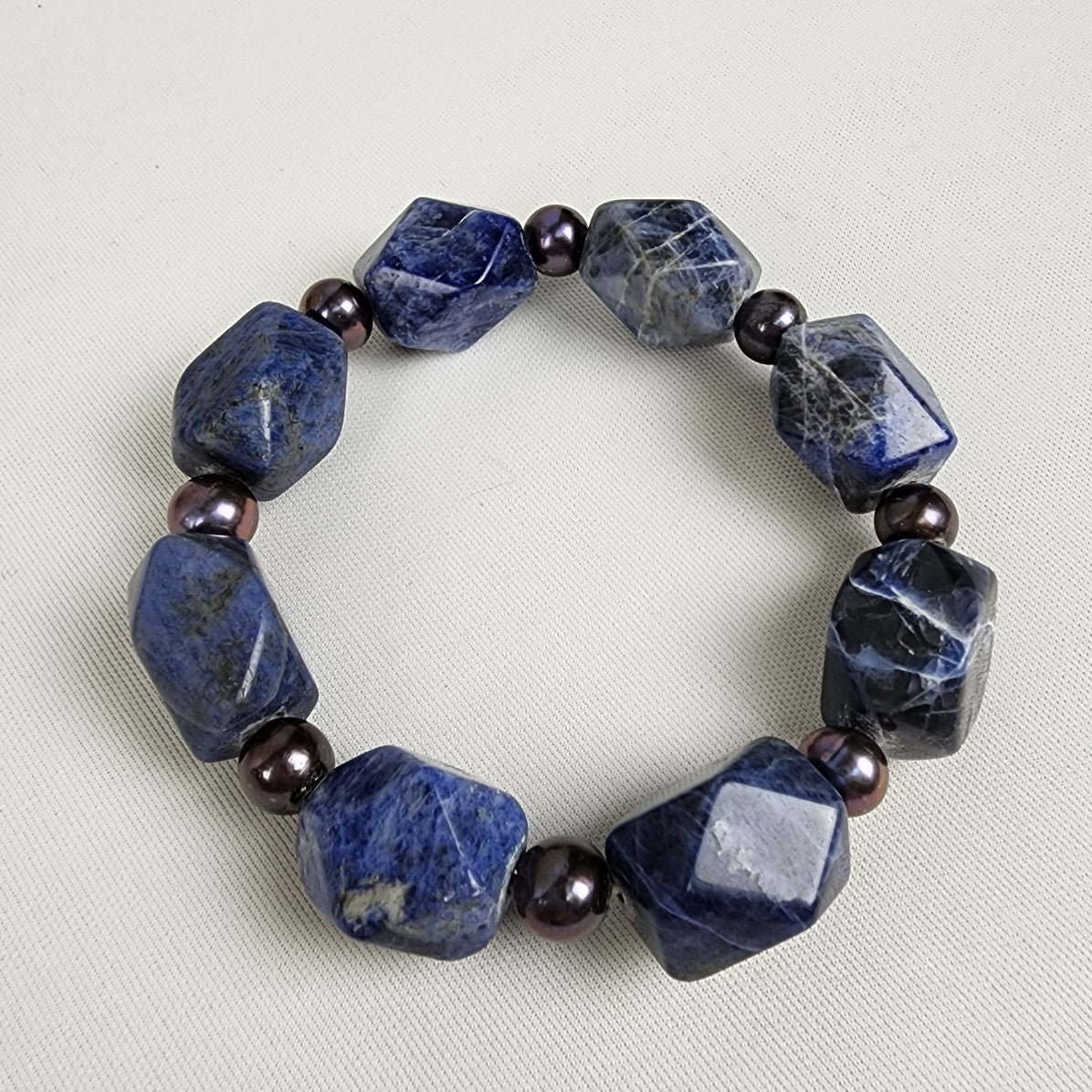 Polished Natural Blue Stone Bracelet Stretch
