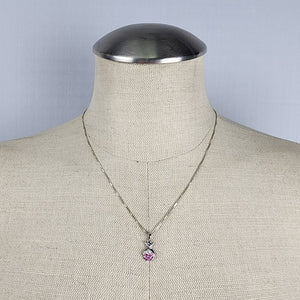 925 Sterling Silver Pink Teddy Bear Box Chain Necklace