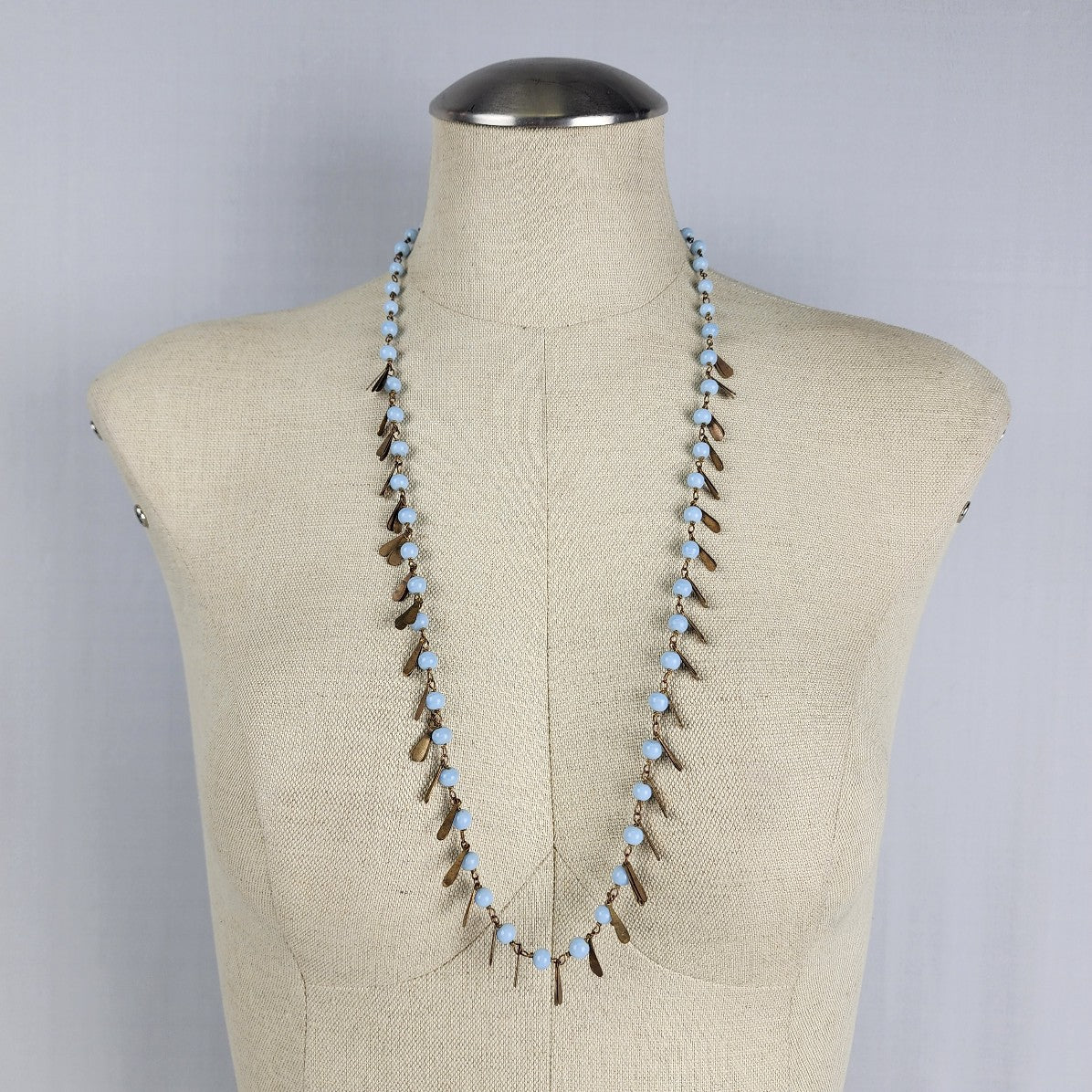 Blue Beaded Bronze Metal Necklace