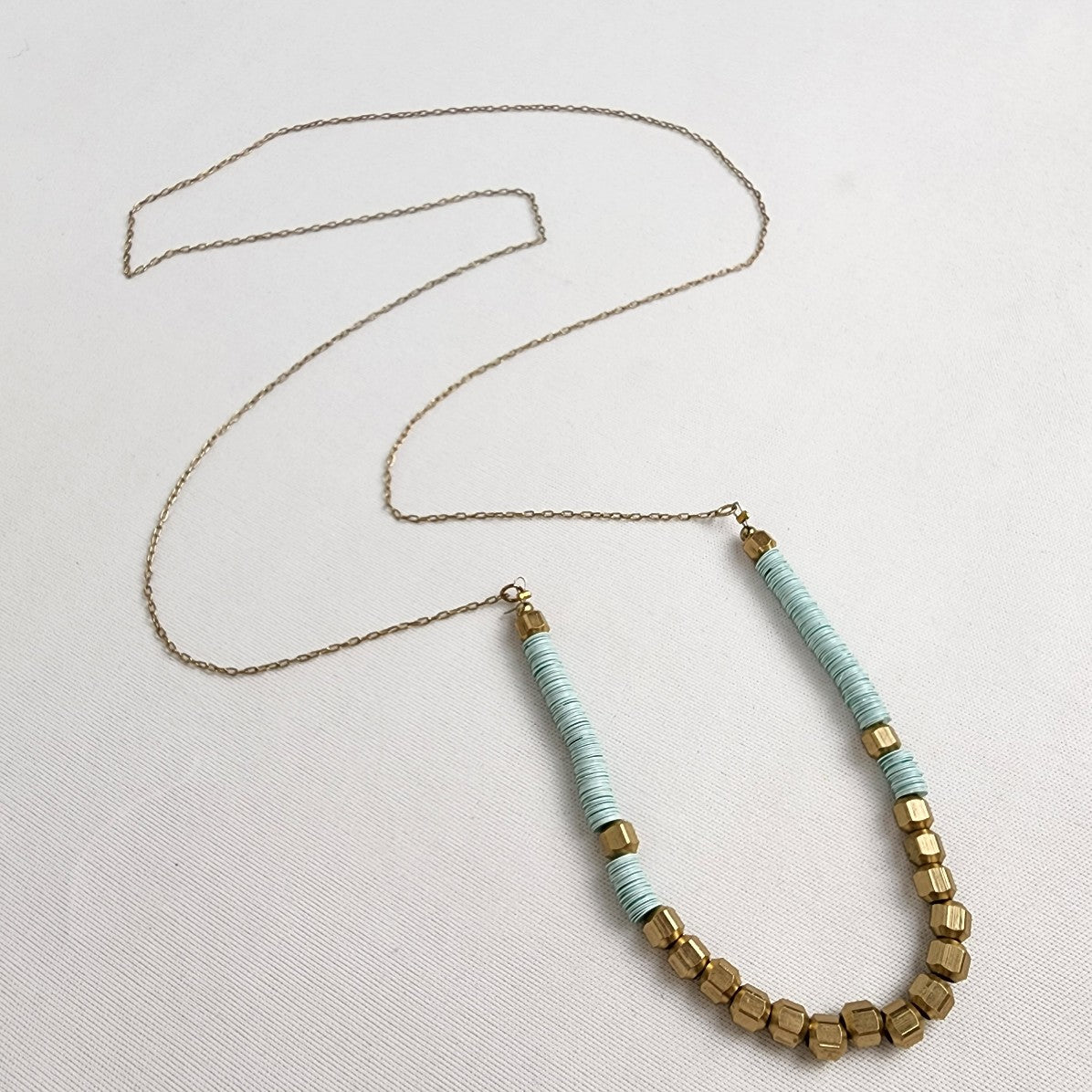 Gold & Green Beaded Fine Chain Boho Necklace