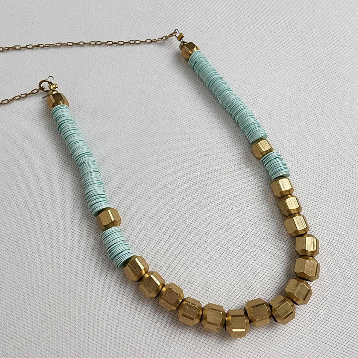 Gold & Green Beaded Fine Chain Boho Necklace