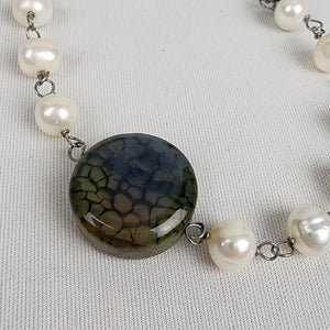 Natural Stone Faux Pearl Silver Chain Necklace