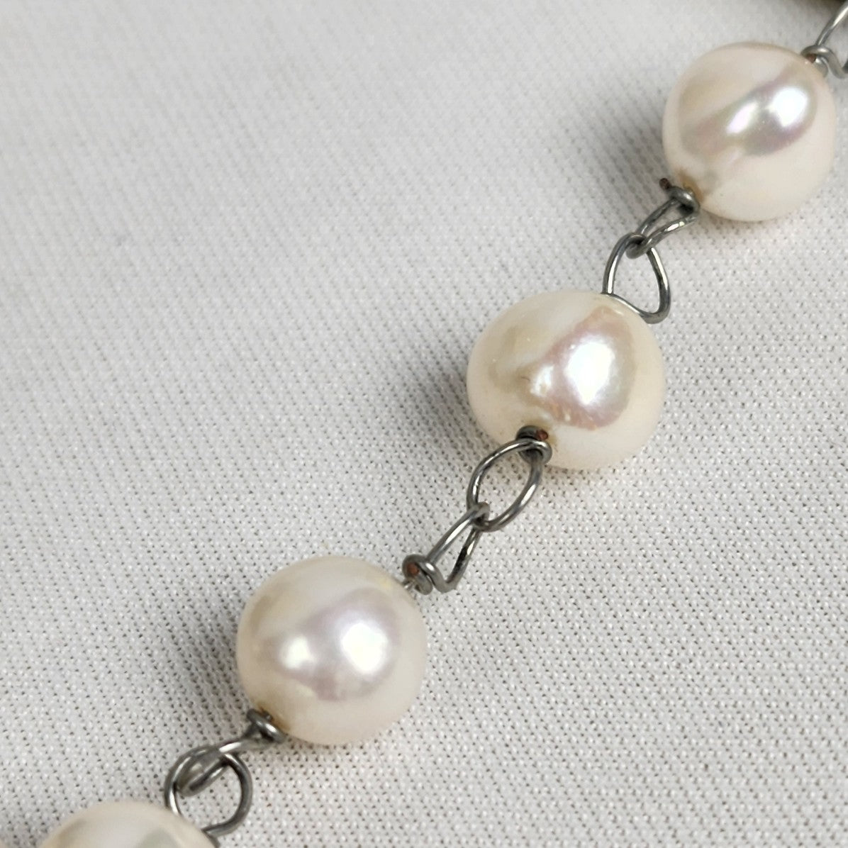 Natural Stone Faux Pearl Silver Chain Necklace