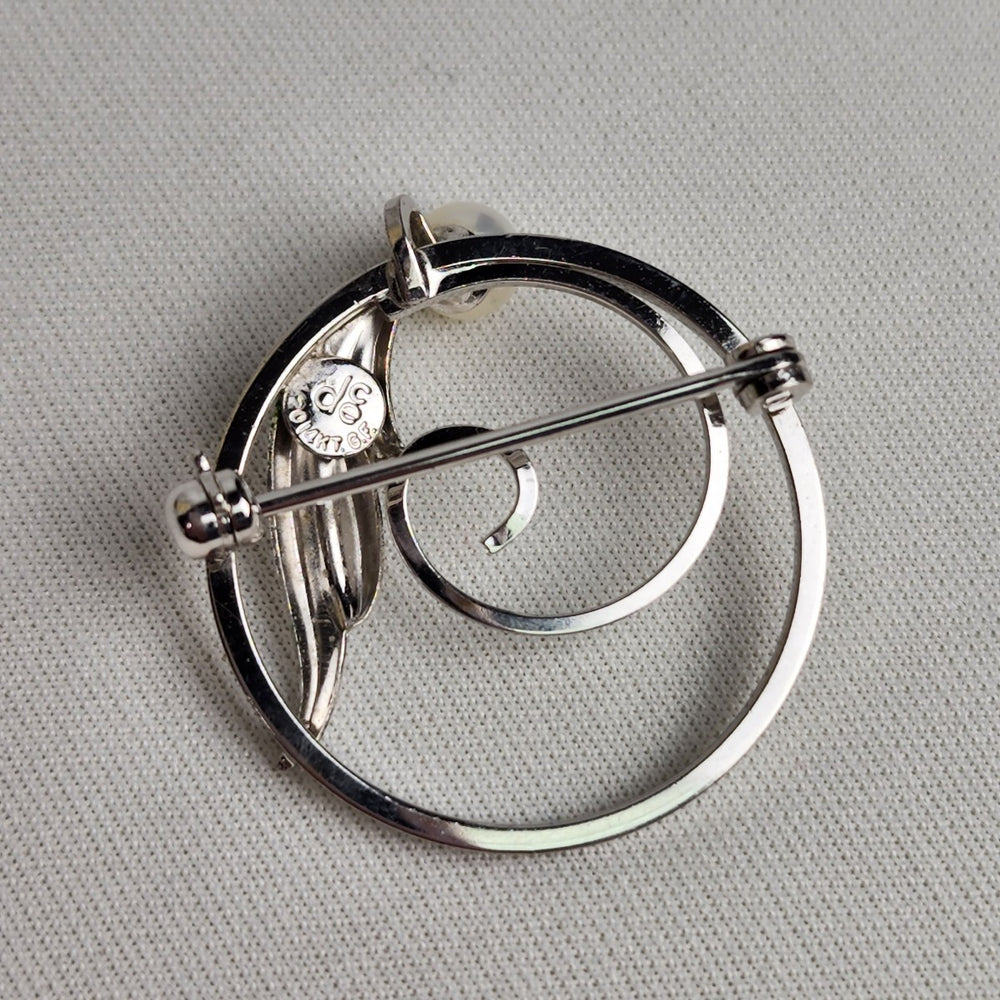 DCE Douglas C Eaton 14kt GF Pearl Silver Tone Brooch