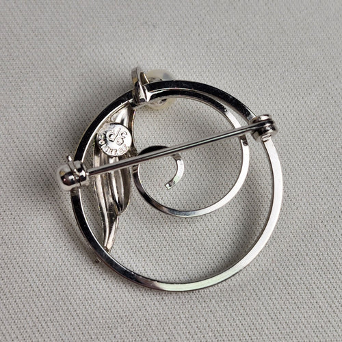 DCE Douglas C Eaton 14kt GF Pearl Silver Tone Brooch
