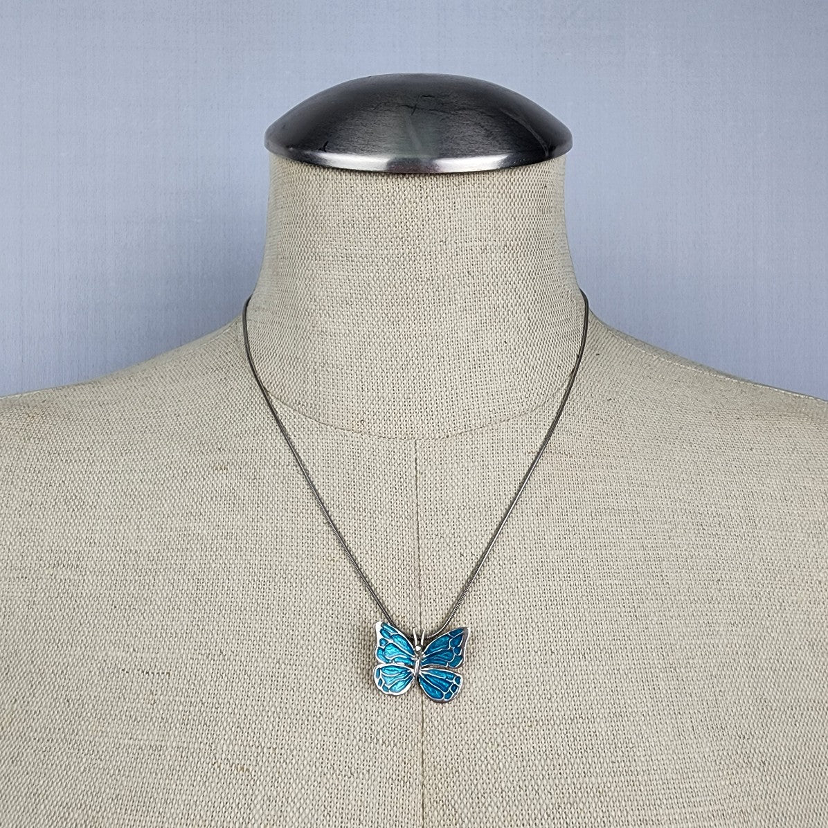 ARZ 925 Sterling Blue Butterfly Pendant Chain Necklace