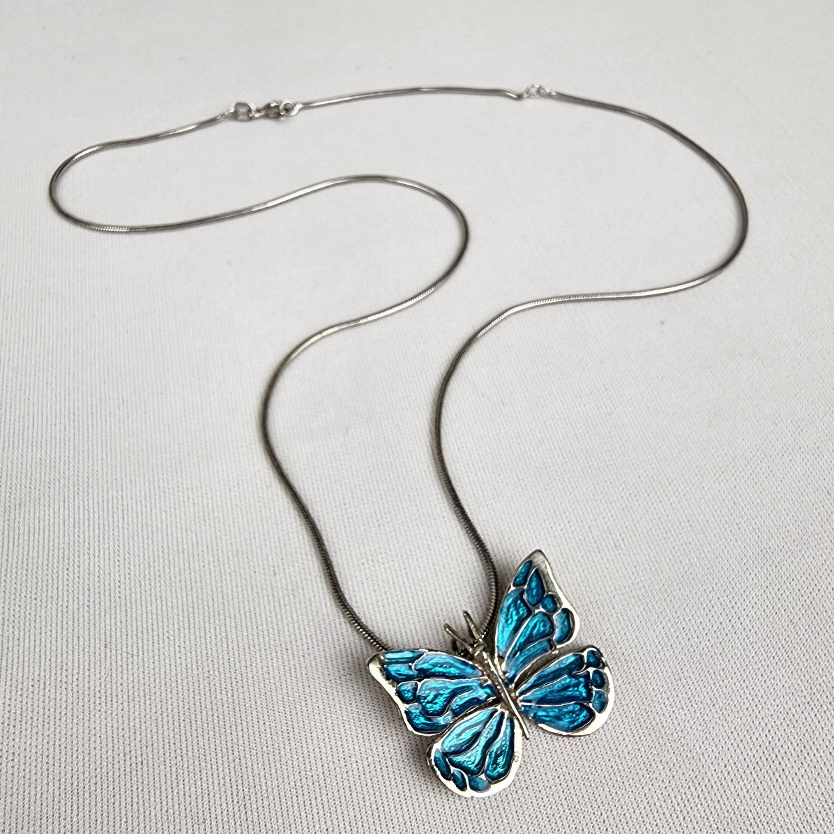 ARZ 925 Sterling Blue Butterfly Pendant Chain Necklace